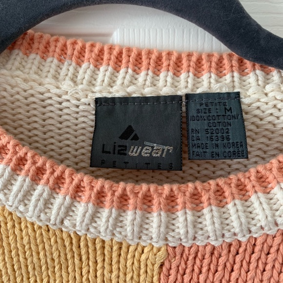 NWT Vintage Liz Claiborne yellow, cream, & peach 100% Cotton sweater. M petite. - Picture 5 of 5